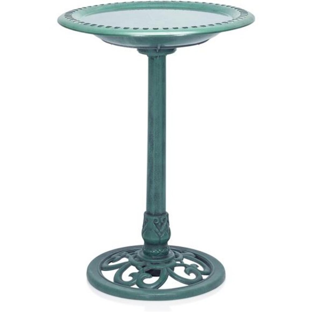 Outdoor Aged Green Pedestal Birdbath with Scrollwork